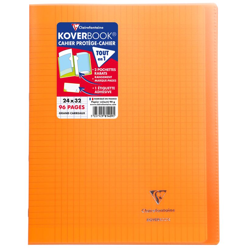 3037929814019-Clairefontaine Koverbook - Cahier polypro 24 x 32 cm - 96 pages - grands carreaux (Seyes) - disponib-P_79409491_7-6