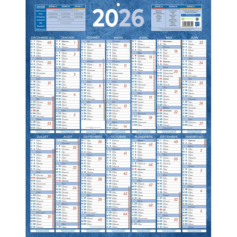 3592930026504-Calendrier bancaire année civile BOUCHUT "229 Bleu" 55 x 43 cm coloris bleu Pefc 70 %--0