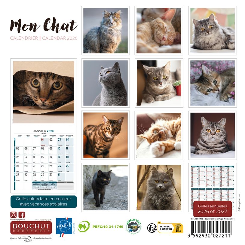 3592930027211-Calendrier illustré BOUCHUT 15 x 15 cm MON CHAT Pefc 70 %--0