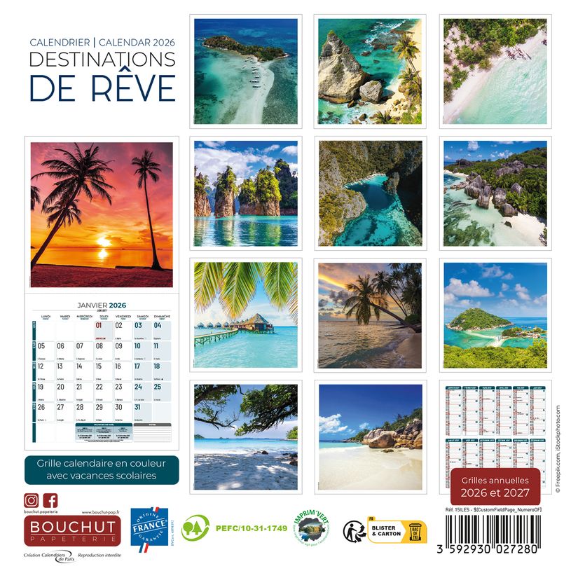 3592930027280-Calendrier illustré BOUCHUT 15 x 15 cm DESTINATIONS DE REVE Pefc 70 %--0