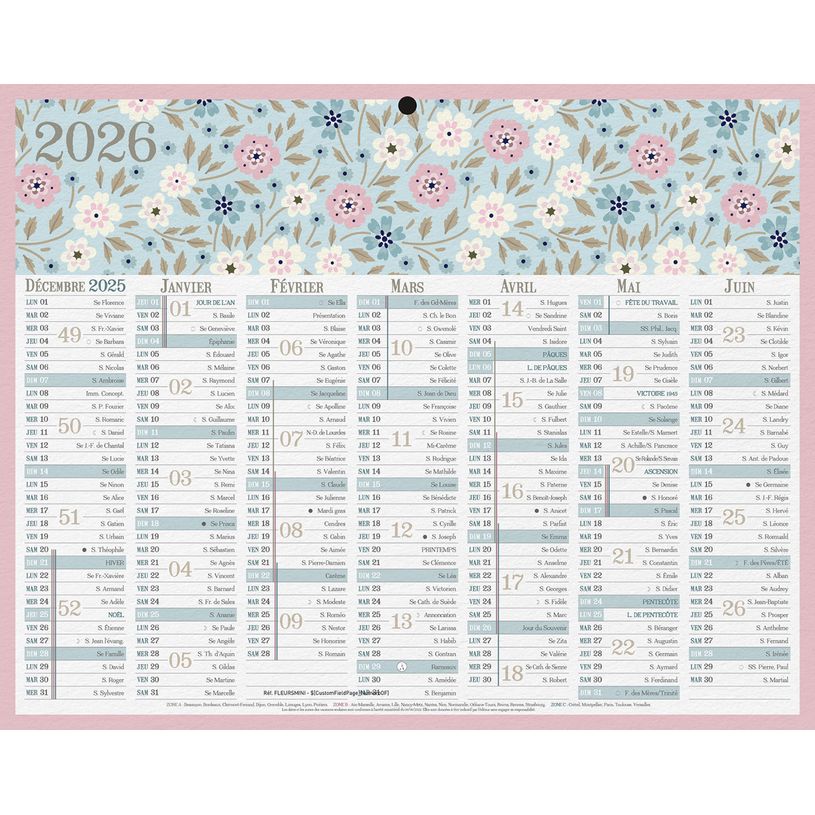 3592930026719-Calendrier bancaire illustré année civile BOUCHUT "Fleurs Mini" 21 x 26,5 cm Pefc 70 %--0