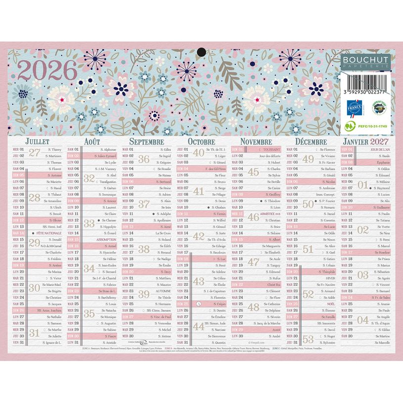 3592930026719-Calendrier bancaire illustré année civile BOUCHUT "Fleurs Mini" 21 x 26,5 cm Pefc 70 %--1