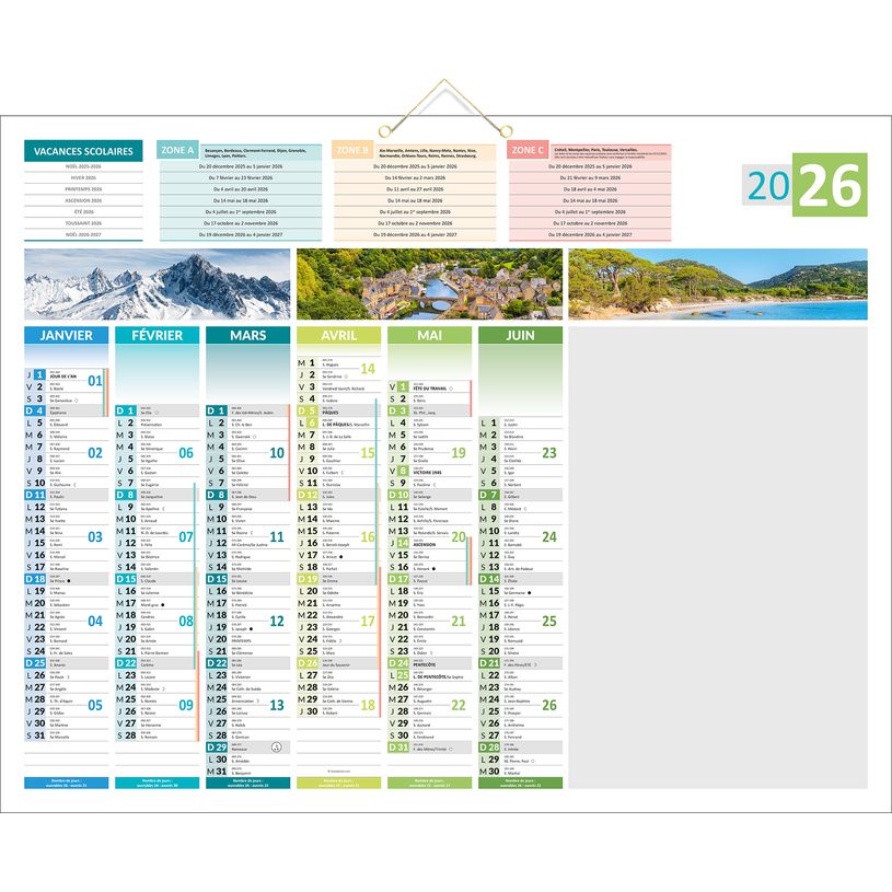 3592930026689-Calendrier bancaire année civile BOUCHUT "4 Saisons - Effaçable" 43 x 55 cm + 1 feutre effaçable Pef--0