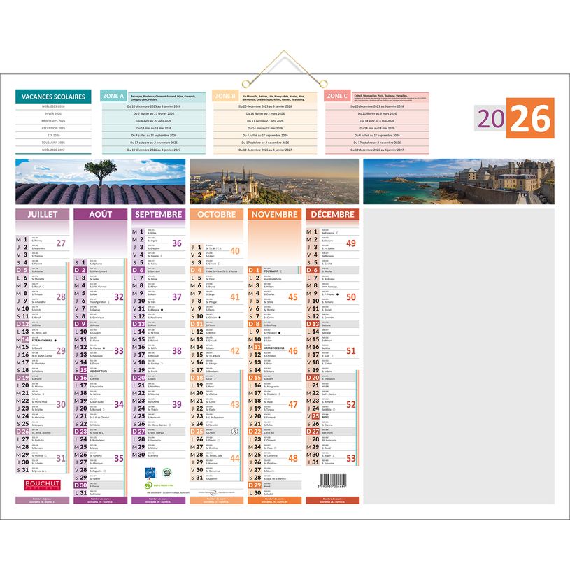 3592930026689-Calendrier bancaire année civile BOUCHUT "4 Saisons - Effaçable" 43 x 55 cm + 1 feutre effaçable Pef--1