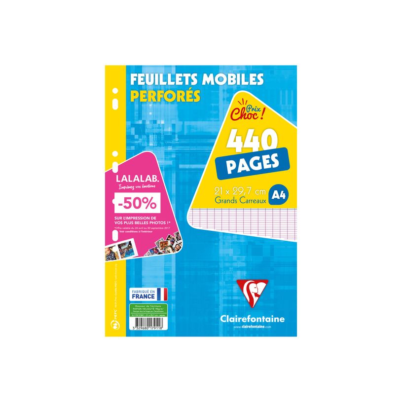 3329680179118-Clairefontaine - feuillets mobiles - 440 pages - A4 - grands carreaux (Seyes) - perforées-P_79409982_2-1