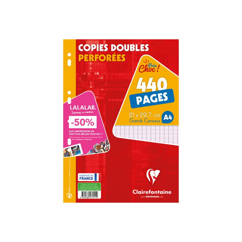 3329680479119-Clairefontaine - copies doubles - 440 pages - A4 - grands carreaux (Seyes) - perforées-P_79409983_2-1