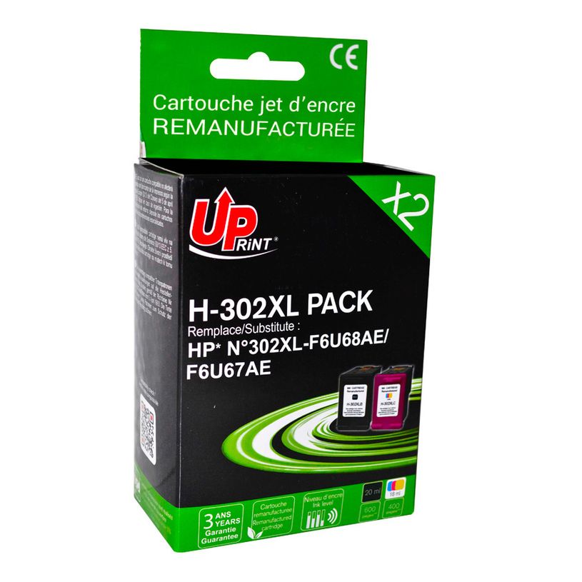 3584770903725-Cartouche remanufacturée HP 302XL - pack de 2 - noir, cyan, magenta, jaune - Uprint--0