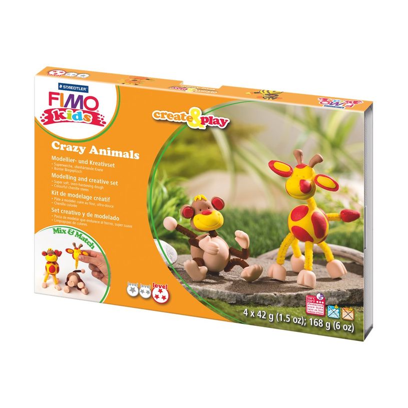 4007817320051-FIMO kids create&play Crazy Animals Monkey + Giraffe - kit de pâte à modeler-P_79410160_2-0
