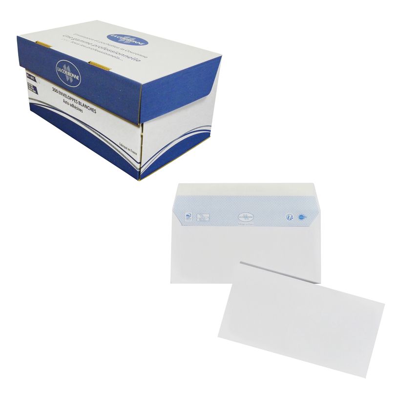 3240180230249-La Couronne - 200 Enveloppes DL 110 x 220 mm - 100 gr - sans fenêtre - blanc - bande auto--P_79410230_1-0