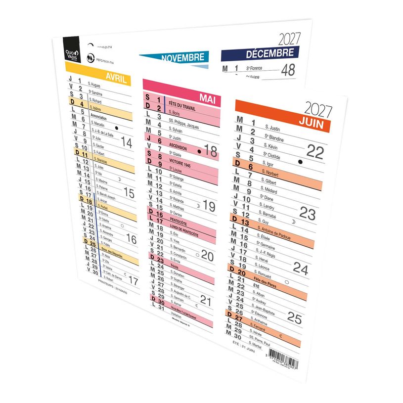 3371010385027-Quo Vadis - Calendrier origami - Français - Arc en ciel - Arc-en-ciel - 12 mois de janvier à décembre - 36x18 cm - Papier Clairefontaine blanc - Fabri--3