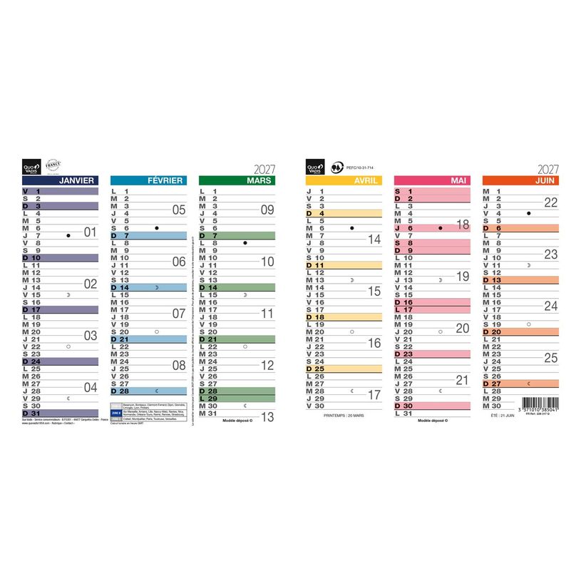 3371010385041-Quo Vadis - Calendrier origami - Français - Arc en ciel - Arc-en-ciel - 12 mois de janvier à décembre - 26x13 cm - Papier Clairefontaine blanc - Fabri--0