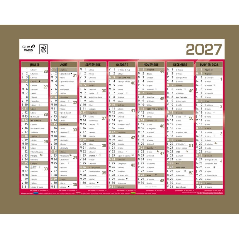 3371017525372-Quo Vadis - Calendrier mural - Français - Classic - Jaune - 14 mois de décembre à janvier - 27x21 cm - Papier Clairefontaine blanc - Fabri--1