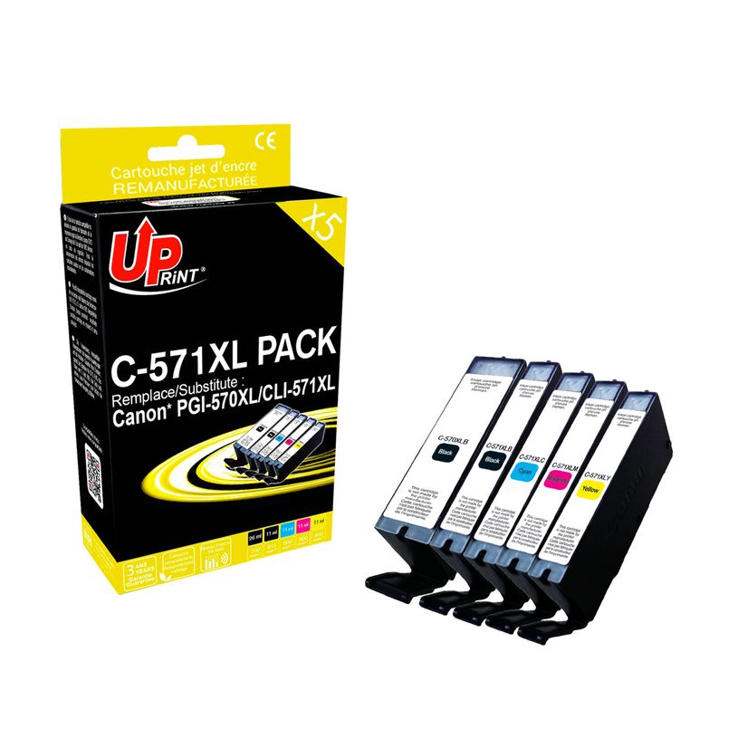 3584770895266-Cartouche remanufacturée Canon CLI-571XL/PGI-570XL - pack de 5 - noir x2, cyan, magenta, jaune - Uprin--2