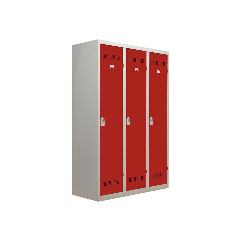 3219093114120-Vestiaire Industrie Salissante - 3 portes - 180 x 120 x 50 cm - gris/rouge-P_79411764_1-0