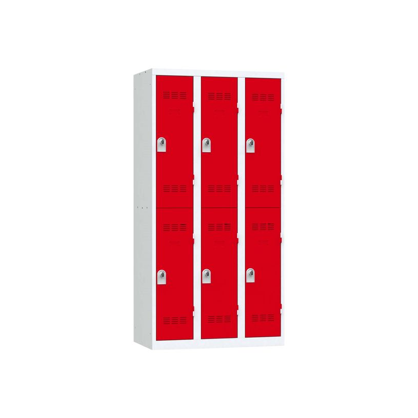 3219093120329-Vestiaire multicases - 3 colonnes - 6 portes - 180 x 90 x 50 cm - gris/rouge-P_79411767_1-0
