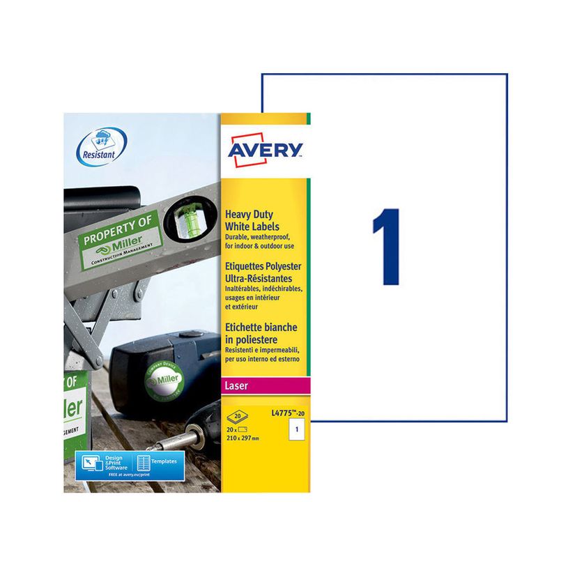3266550132258-Avery - 20 Étiquettes ultra résistantes blanches - A4 - Impression laser - réf L4775-20-P_79413460_1-0