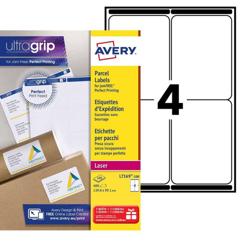 3266550260043-Avery - 400 Étiquettes adresse blanches - 99,1 x 139 mm - Impression laser - réf L7169-10-P_79413466_1-0