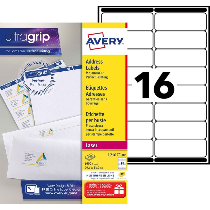 3266550260166-Avery - 1600 Étiquettes adresse blanches - 99,1 x 33,9 mm - Impression laser - réf L7162--P_79413469_1-0