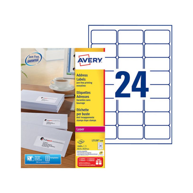 3266550260241-Avery - 2400 Étiquettes adresse blanches - 63,5 x 33,9 mm - Impression laser - réf L7159--P_79413471_1-0