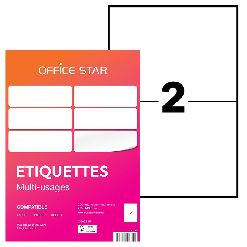 4004182436554-Office Star - 200 Étiquettes multi-usages blanches - 210 x 148,5 mm - réf OS43655-P_79413487_1-0
