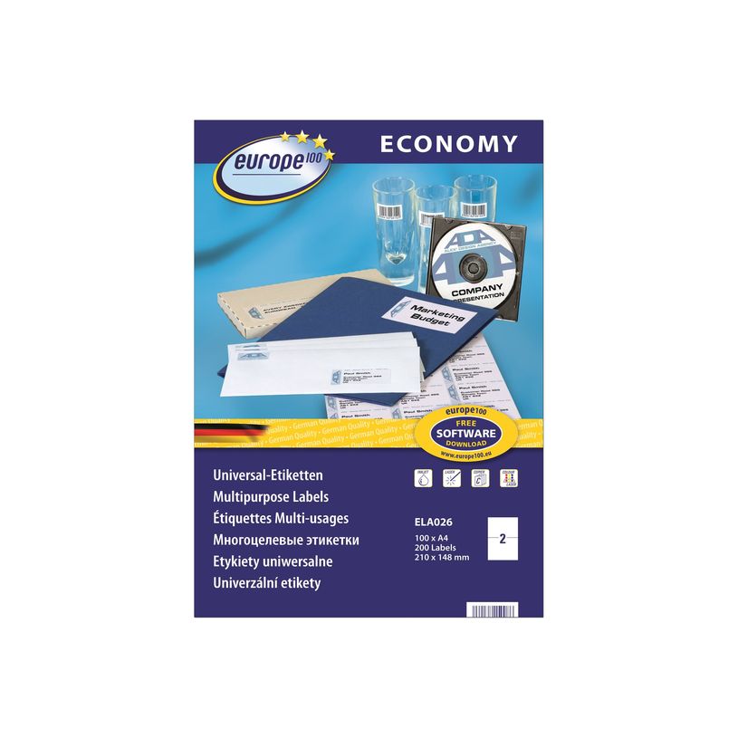 4260167150086-Europe100 - 200 Étiquettes multi-usages blanches - 210 x 148,5 mm - réf ELA026-P_79413488_1-1