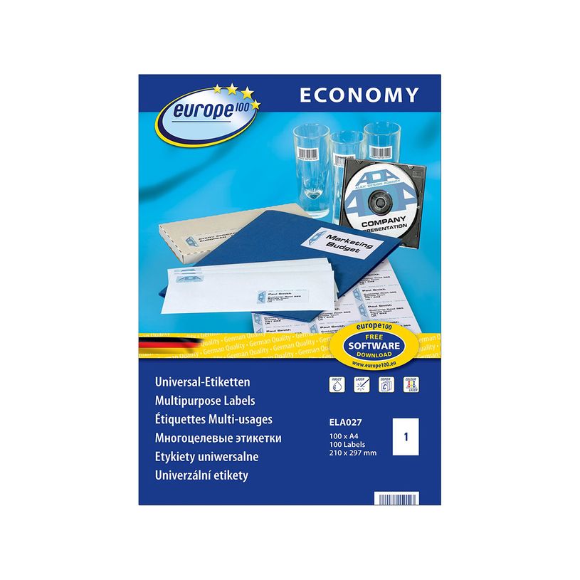 4260167150123-Europe100 - 100 Étiquettes multi-usages blanches - 210 x 297 mm - réf ELA027-P_79413490_2-0