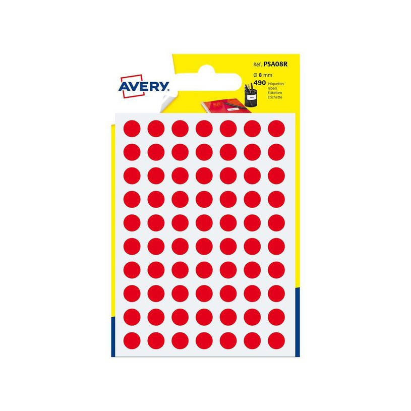 5014702026300-Avery - 490 Pastilles adhésives - rouge - diamètre 8 mm-P_79413510_1-0