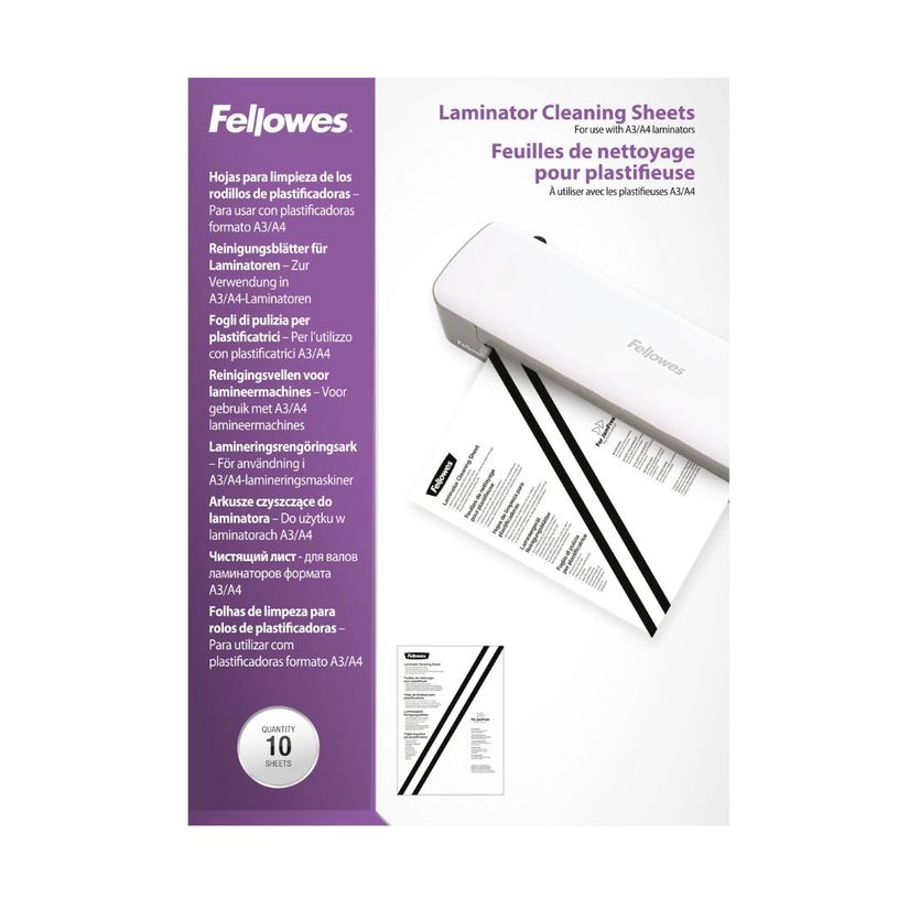 0043859522163-Fellowes - 10 feuilles de nettoyage pour plastifieuse A4--0