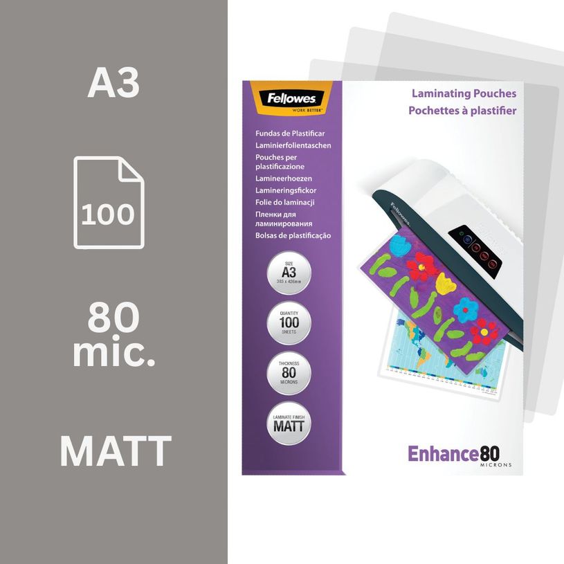 0043859522323-Fellowes - 100 pochettes de plastification A3 (303 x 426 mm) - 80 microns - mate--1