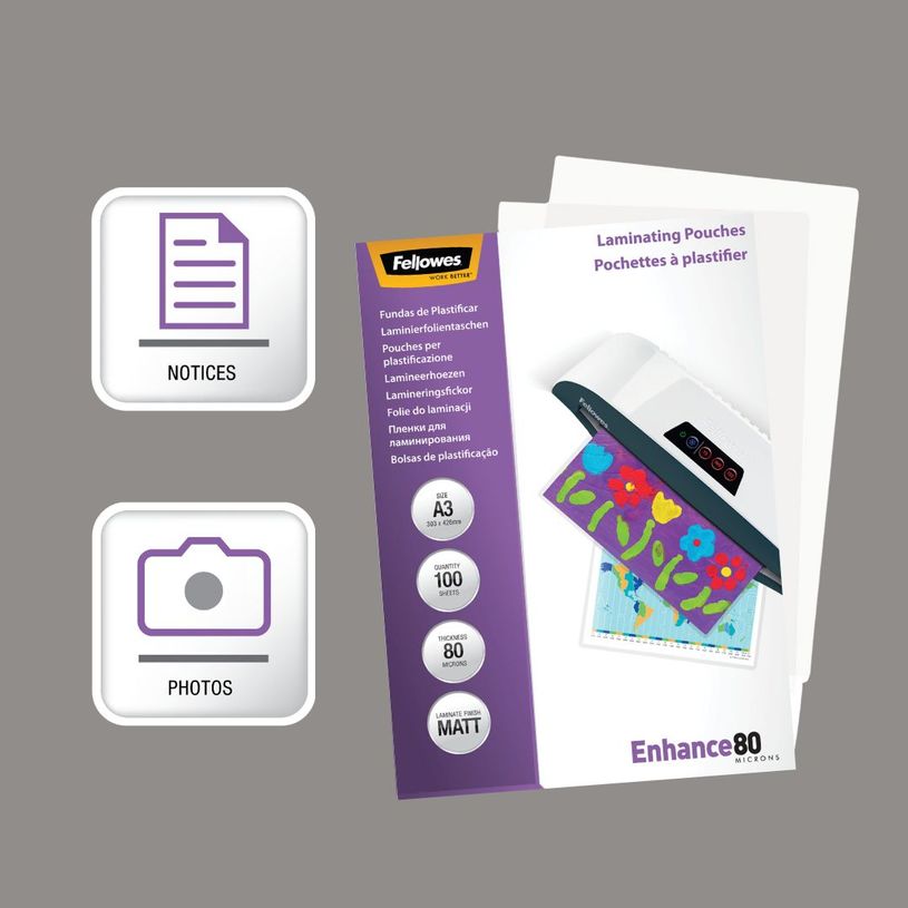 0043859522323-Fellowes - 100 pochettes de plastification A3 (303 x 426 mm) - 80 microns - mate--4