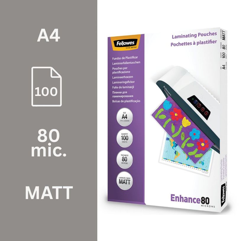 0043859522330-Fellowes - 100 pochettes de plastification A4 (216 x 303 mm) - 80 microns - mate--1