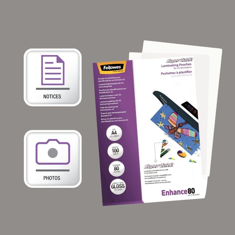 0077511544002-Fellowes - 100 pochettes de plastification A4 (216 x 303 mm) - 80 microns - brillantes--4