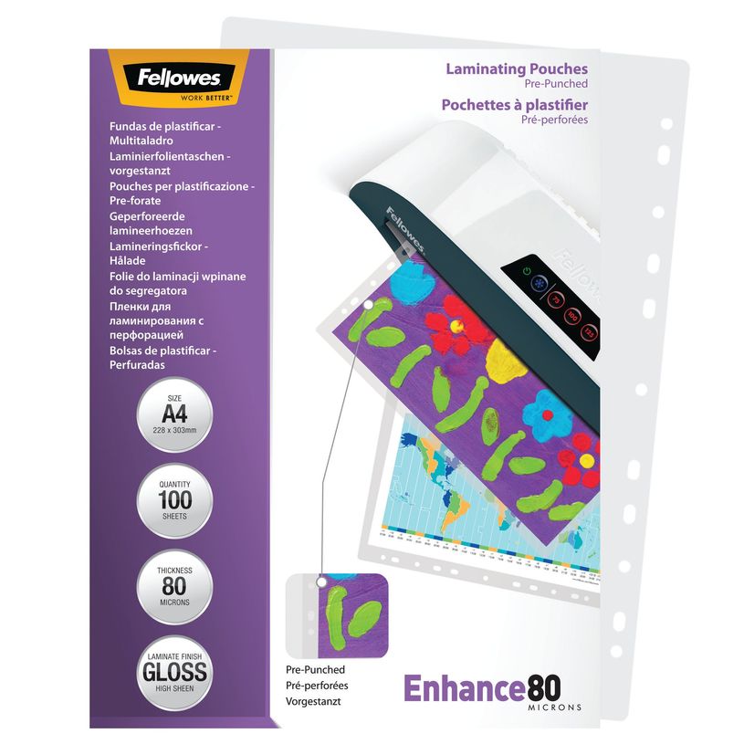 0043859521821-Fellowes - 100 pochettes de plastification A4 (216 x 303 mm) - 80 microns - brillantes pré-P_79415143_2-0