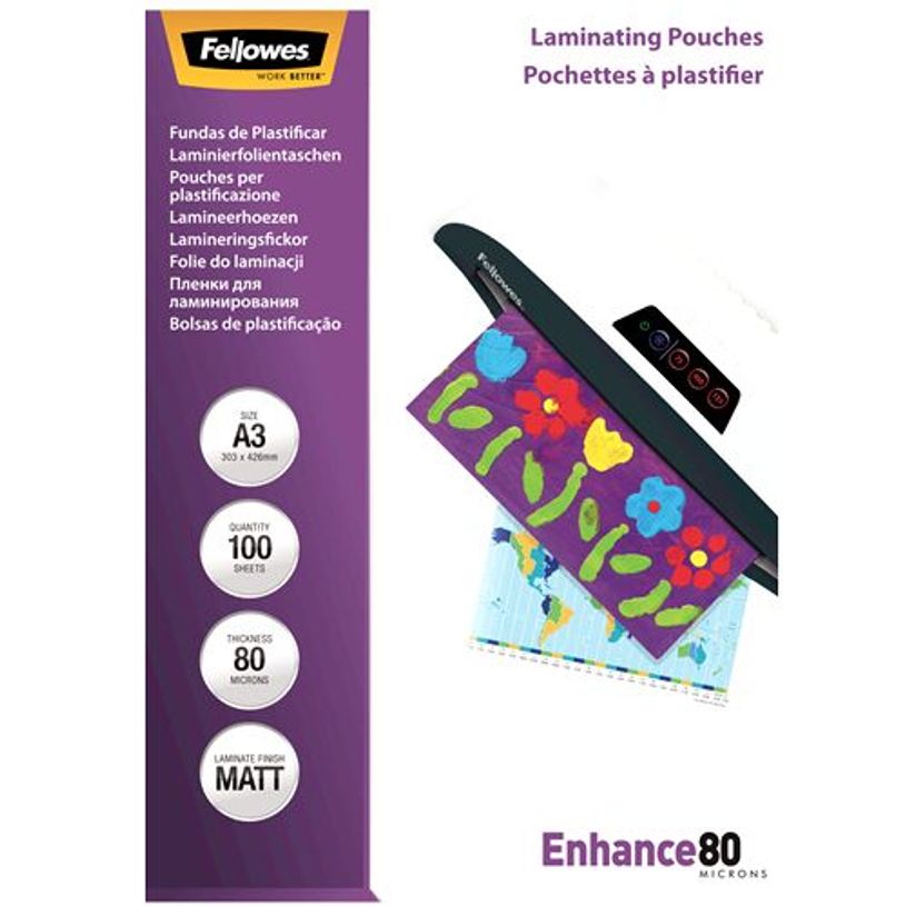 0043859522323-Fellowes - 100 pochettes de plastification A3 (303 x 426 mm) - 80 microns - mate-P_79415145_3-0