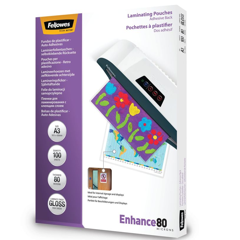 0077511530234-Fellowes - 100 pochettes de plastification A3 (303 x 426 mm) - 80 microns - brillantes dos -P_79415156_5-1