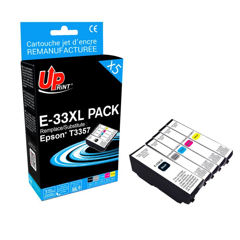 3584770896478-Cartouche remanufacturée Epson 33XL Orange - Pack de 5 - noir, noir photo, cyan, magenta, jaune - Upri--2