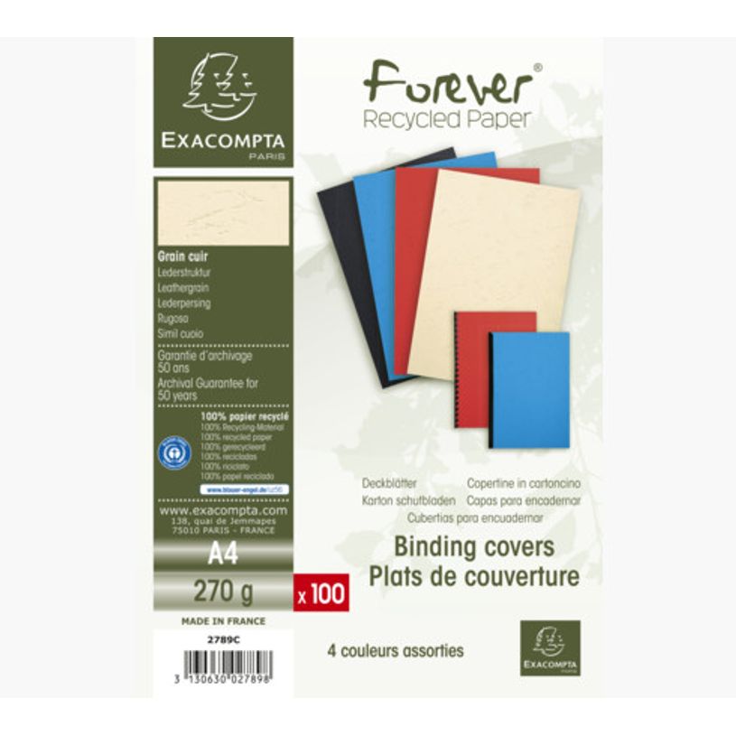3130630027898-Exacompta - 100 couvertures à reliure A4 (21 x 29,7 cm) - 270 g/m² - couleurs assorties-P_79417621_1-0