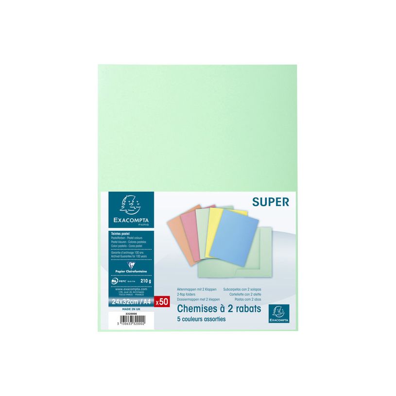 3130633320002-Exacompta Super 210 - 50 Chemises 2 rabats - 210 gr - couleurs pastels assorties-P_79417636_1-1
