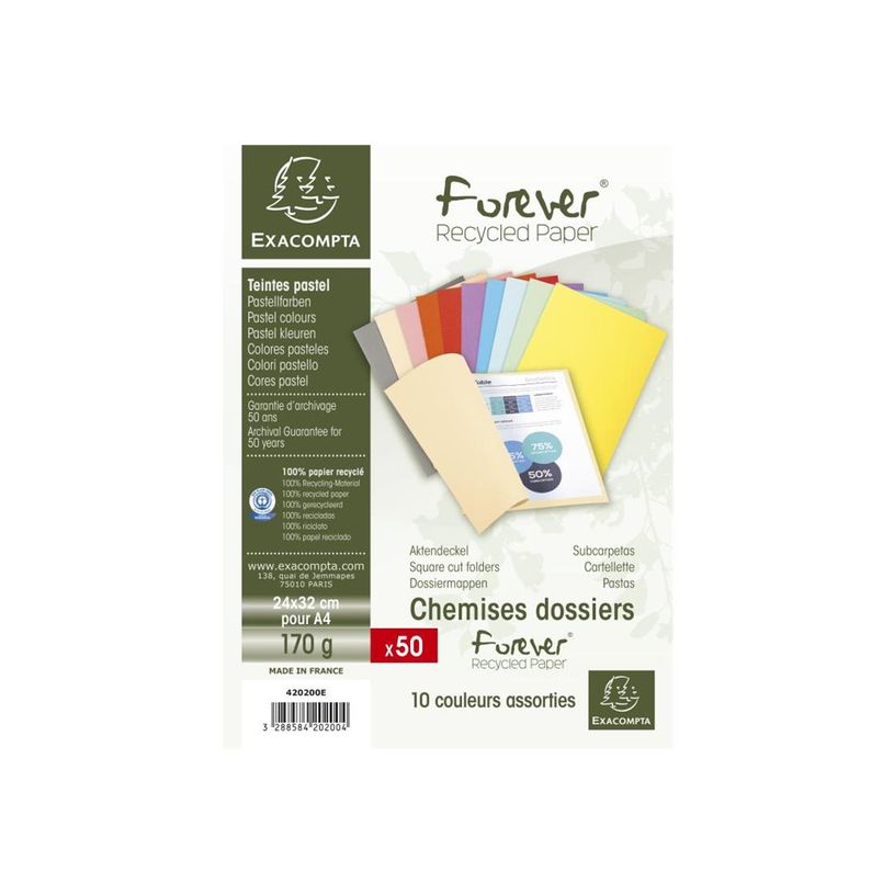 3130634202000-Exacompta Forever 180 - 50 Chemises - 170 gr - pour 200 feuilles - couleurs assorties-P_79417644_1-0