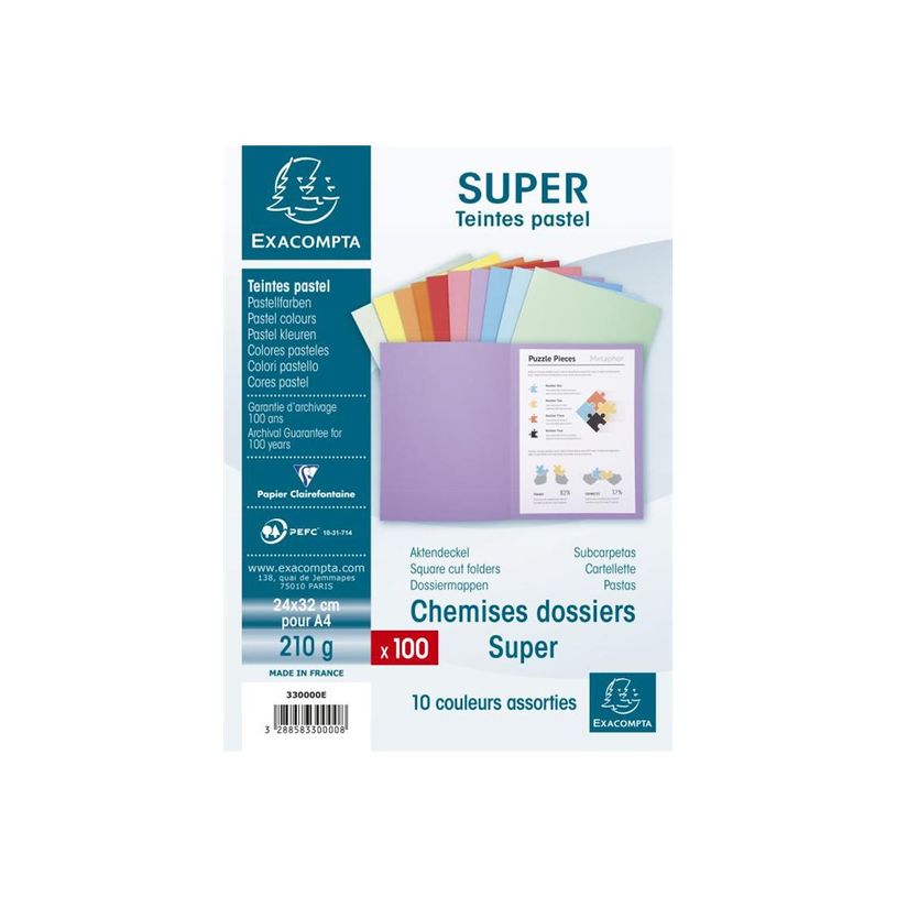 3288583300008-Exacompta Super 210 - 100 Chemises - 210 gr - couleurs assorties-P_79417670_1-1