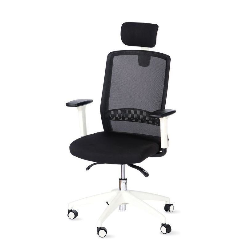 3760185028653-Fauteuil de bureau SCOTT - accoudoirs réglables - appuie-tête réglable - noir base blanc-P_79417782_2-1