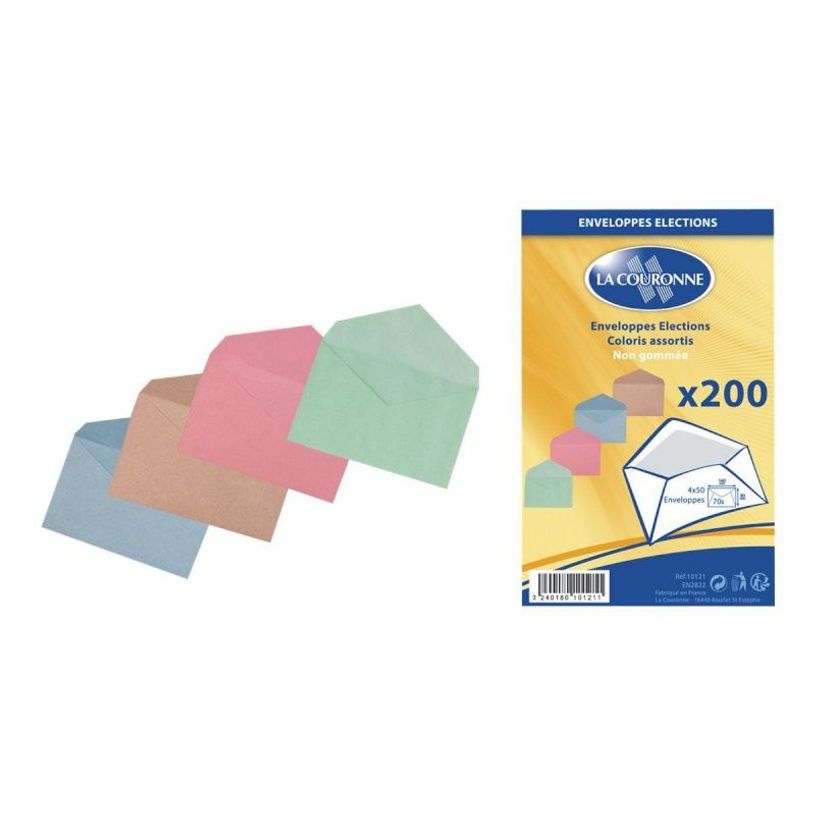 3240180101211-La Couronne - 200 Enveloppes élection - 90 x 140 mm - 80 gr - sans fenêtre - coloris assortis - sans --0