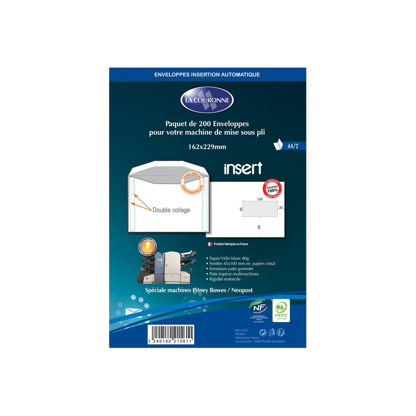 3240180215611-La Couronne - 200 Enveloppes C5 162 x 229 mm - 80 gr - fenêtre 45x100 mm - blanc-P_79418408_1-1