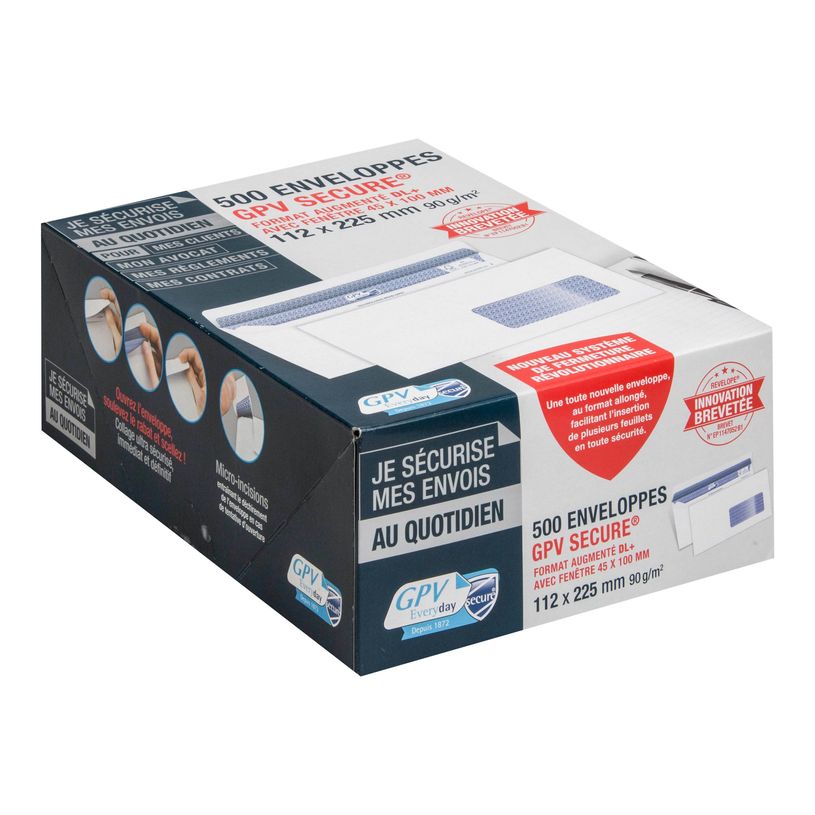 3250650050550-GPV Secure - 500 Enveloppes DL+ 112 x 225 mm - 90 gr - fenêtre 45x100 mm - blanc - autocol-P_79418422_1-0