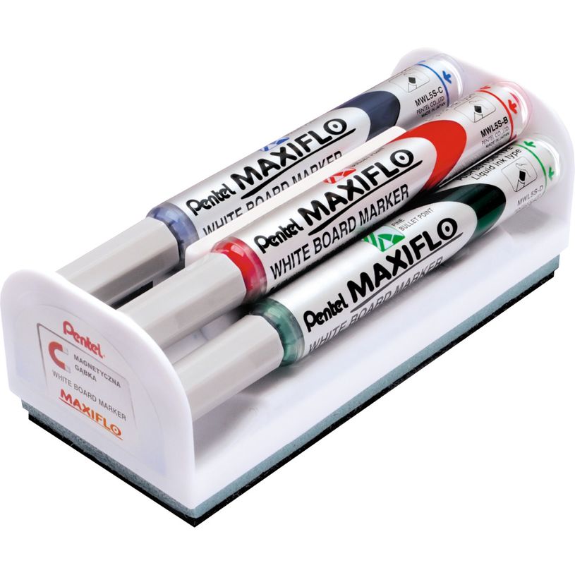 5011433133352-Pentel MAXIFLO - Brosse magnétique et 4 Marqueurs MAXIFLO - pointe ogive moyenne - couleur-P_79418440_1-0