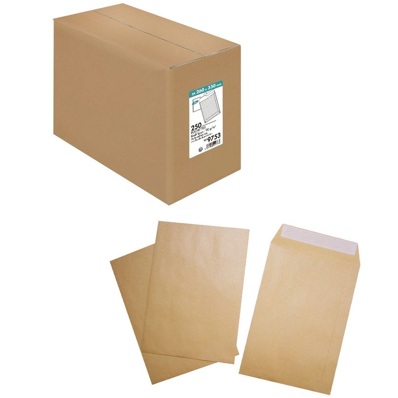3240180101730-La Couronne - 250 Pochettes Enveloppes 260 x 330 mm - 90 gr - sans fenêtre - kraft - bande-P_79418819_1-0