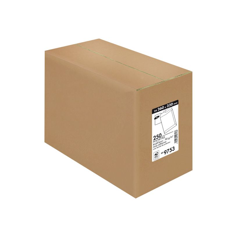 3240180101730-La Couronne - 250 Enveloppes Kraft - 260 x 330 mm - 90 gr - sans fenêtre - bande auto-adh