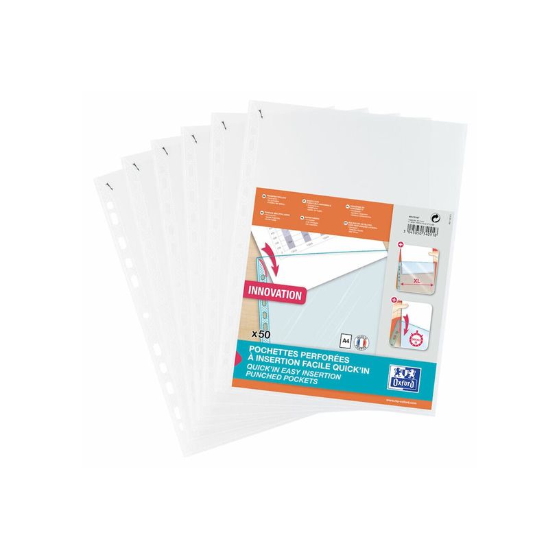 3045050354403-Oxford - 60 Pochettes perforées Quick'in - A4 - polypropylène 5/100e lisse Incolore-P_79419096_4-3