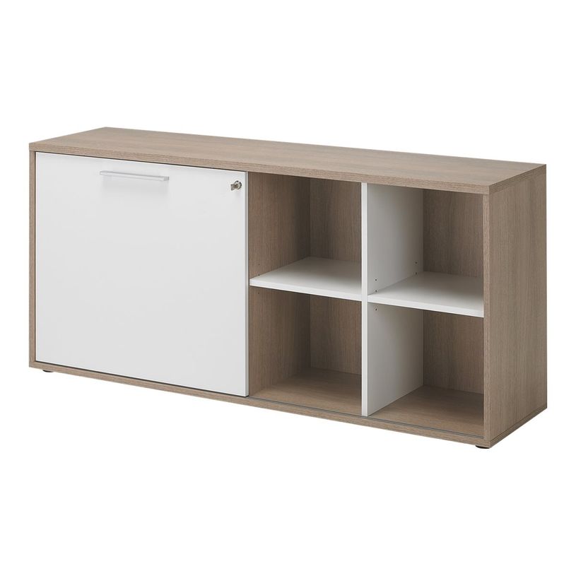 3483600765512-Crédence ARPE - L158 x H74 x P41 - 1 porte coulissante - Chêne et blanc-P_79419654_1-0