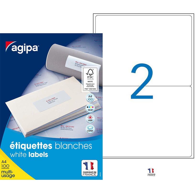 3270241013108-Apli Agipa - 200 Étiquettes adhésives blanches multi-usages - 199,6 x 144,5 mm - coins ar-P_79419950_2-0